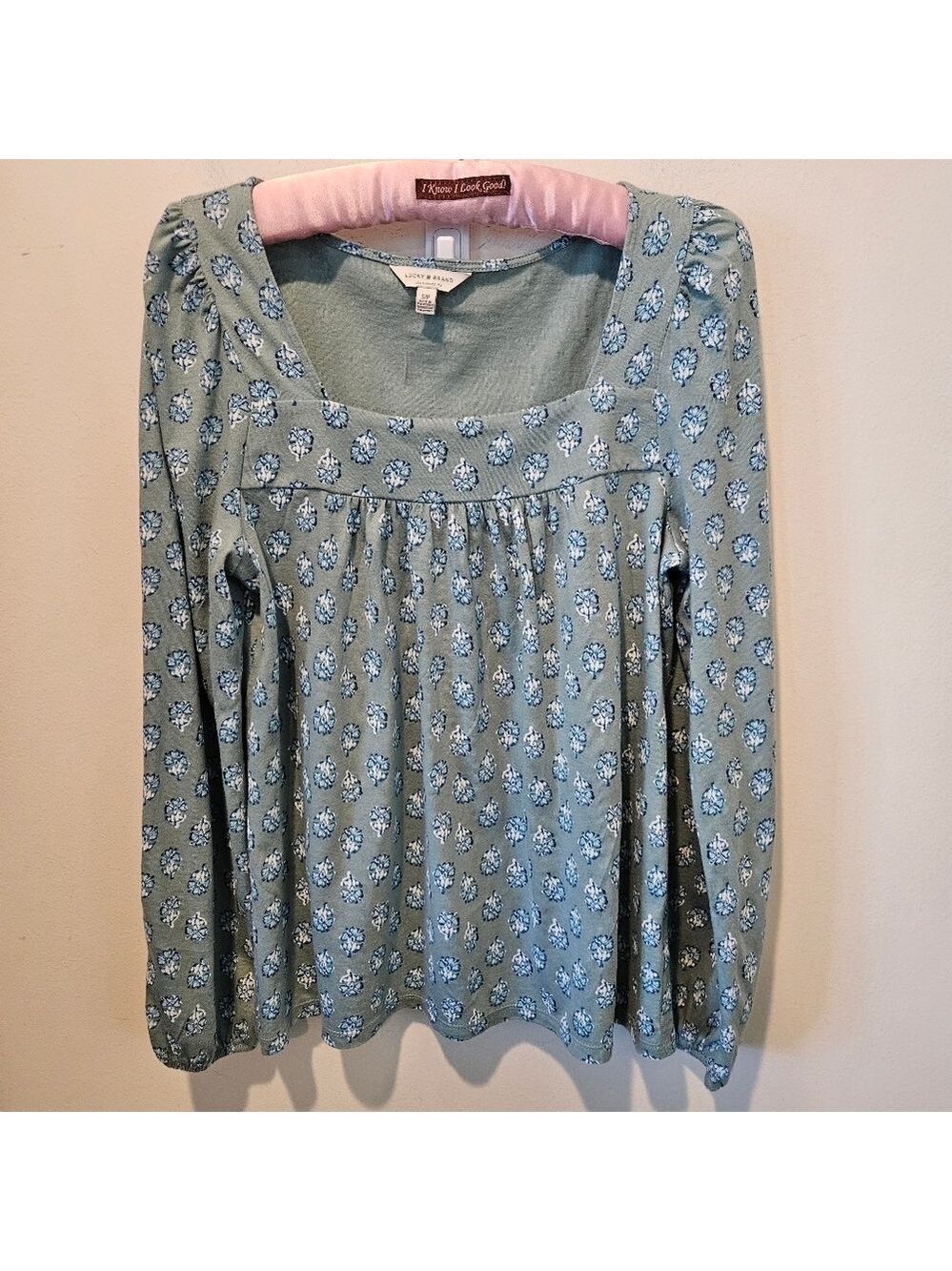 LUCKY BRAND WOMEN'S SAGE FLORAL PRINT SQUARE NECKLINE PEASANT TOP SIZE SMALL